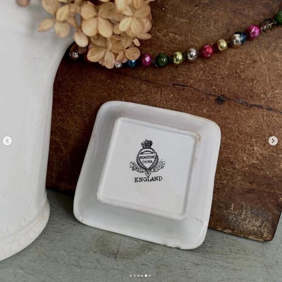 Vintage Powell Bishop England Ironstone China Square Tray Dish Rippled Rim CHIPS - Picture 5 of 6